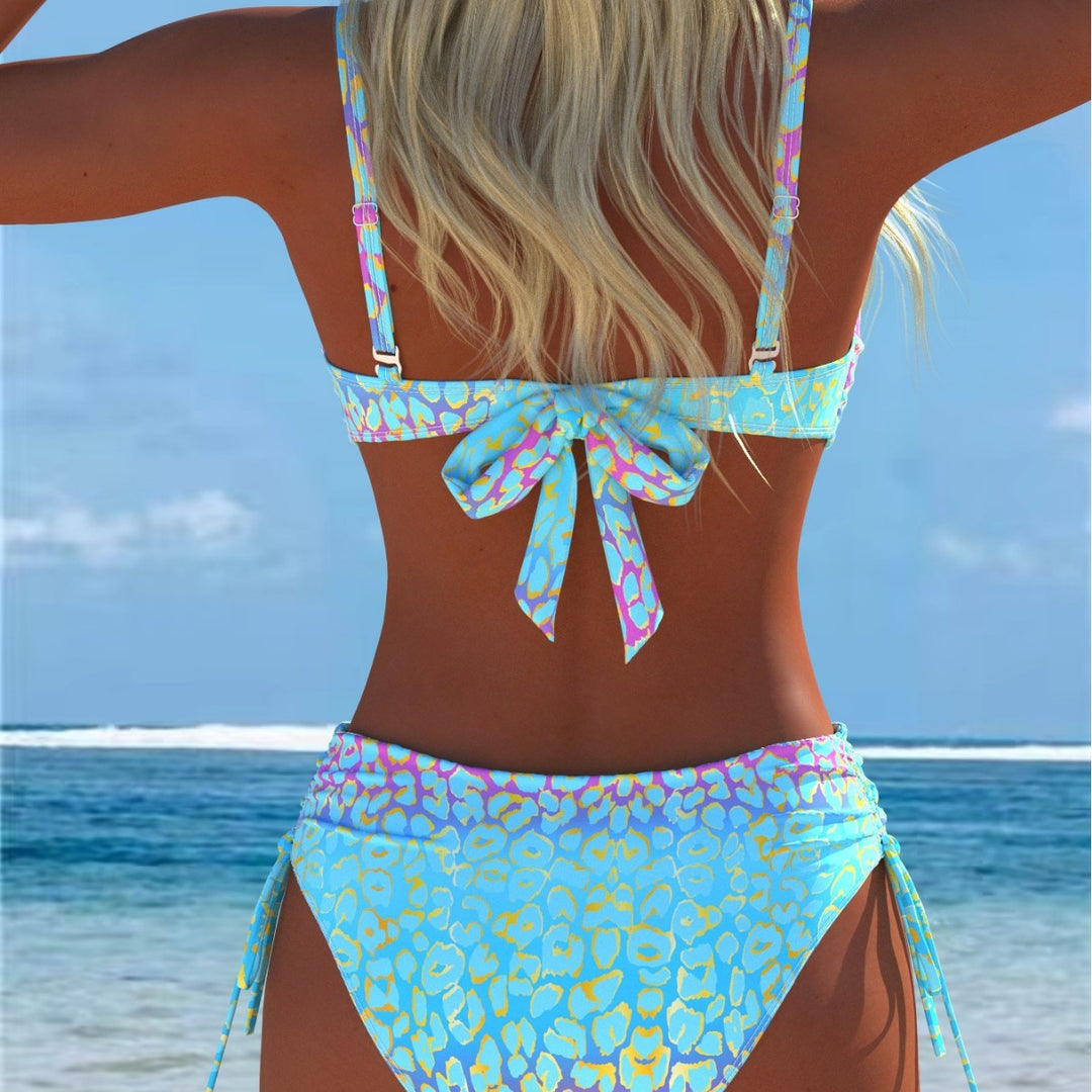 Damen Bikini-Set mit modischem geometrischem Muster und hohen Schnittformen Drune