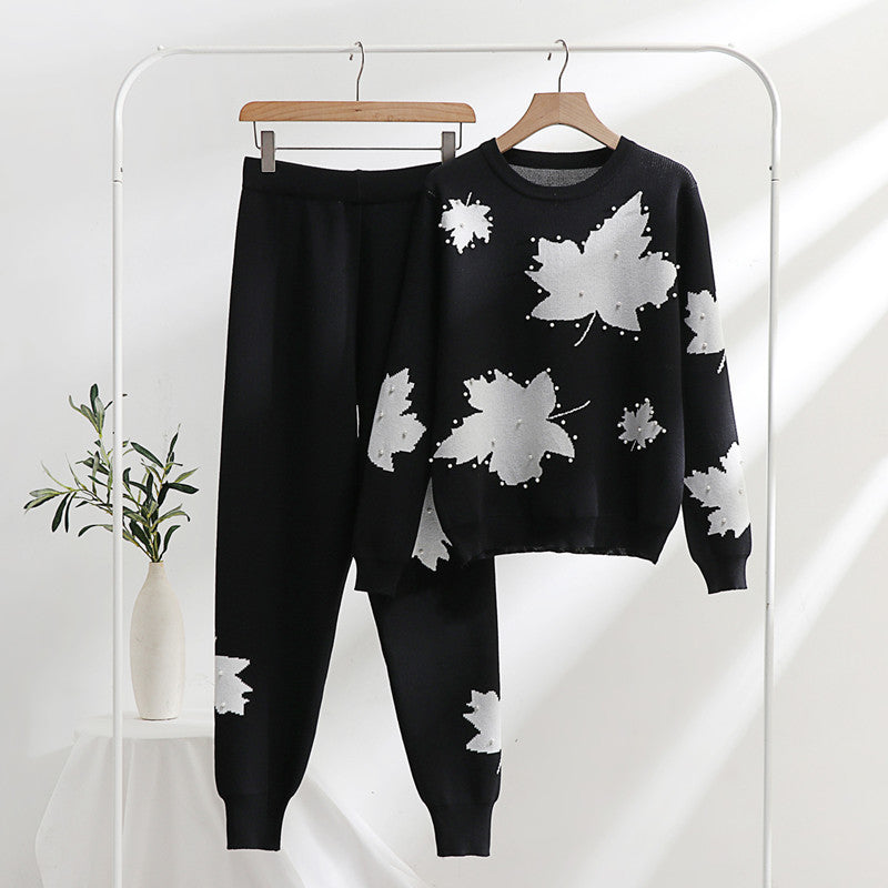 Damen Freizeit-Loungewear-Set mit floralem Design und elastischem Bund Drune