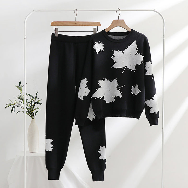 Damen Freizeit-Loungewear-Set mit floralem Design und elastischem Bund Drune
