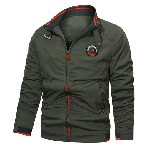 Herren Casual Zip‑Sweatjacke mit Stehkragen, Reißverschlusstaschen und Badge‑Detail Drune