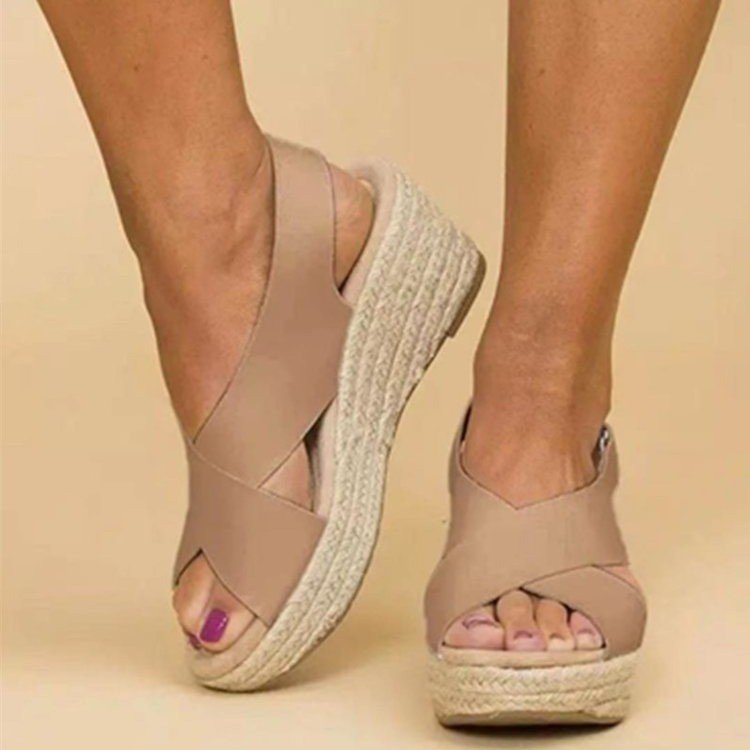 Damen Wedge-Sandalen mit Cross-Over-Riemen und juteumrandeter Sohle Drune