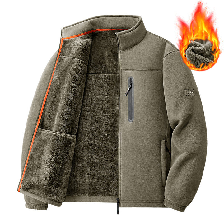 Herren nan Thermo-Fleecejacke mit hochflorigem Teddyfutter, Brust-Reißverschlusstasche und winddichter Front Drune