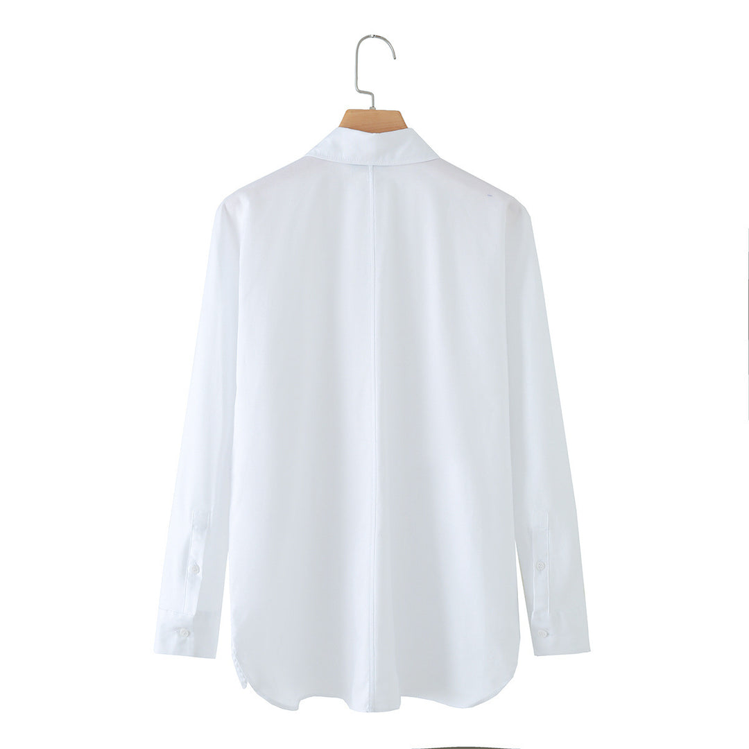 Damen Langärmlige Oversize-Bluse mit verdeckter Knopfleiste und dekorativen Kordelapplikationen Drune