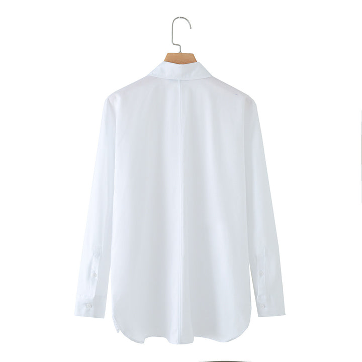 Damen Langärmlige Oversize-Bluse mit verdeckter Knopfleiste und dekorativen Kordelapplikationen Drune