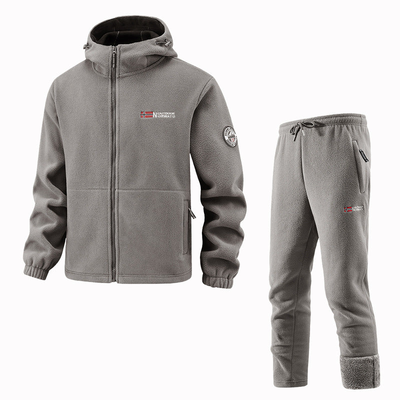 Herren Thermo-Fleece-Set mit Kapuzenjacke, Sherpa-gefüttert und elastischer Jogginghose Drune