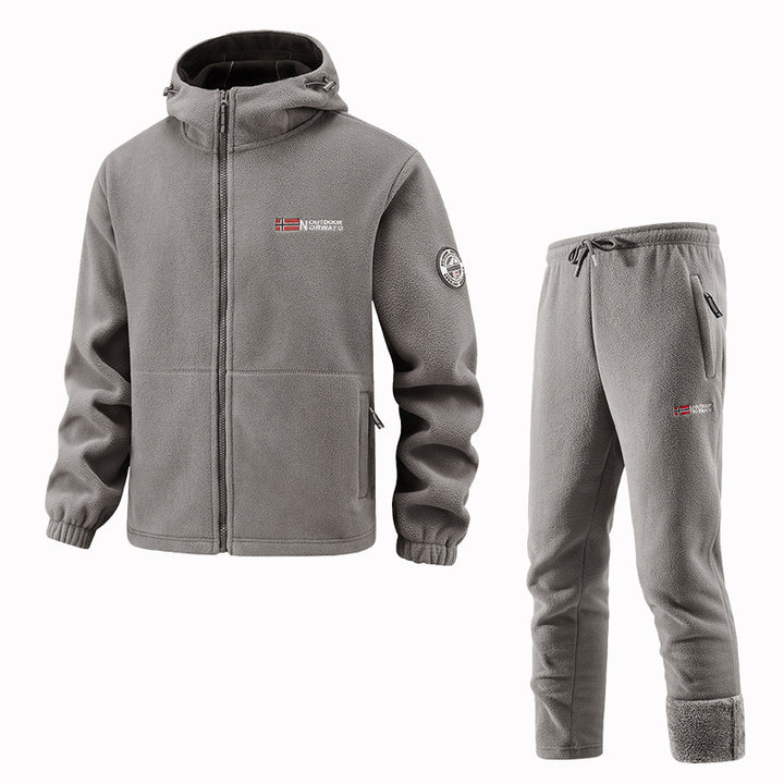 Herren Thermo-Fleece-Set mit Kapuzenjacke, Sherpa-gefüttert und elastischer Jogginghose Drune