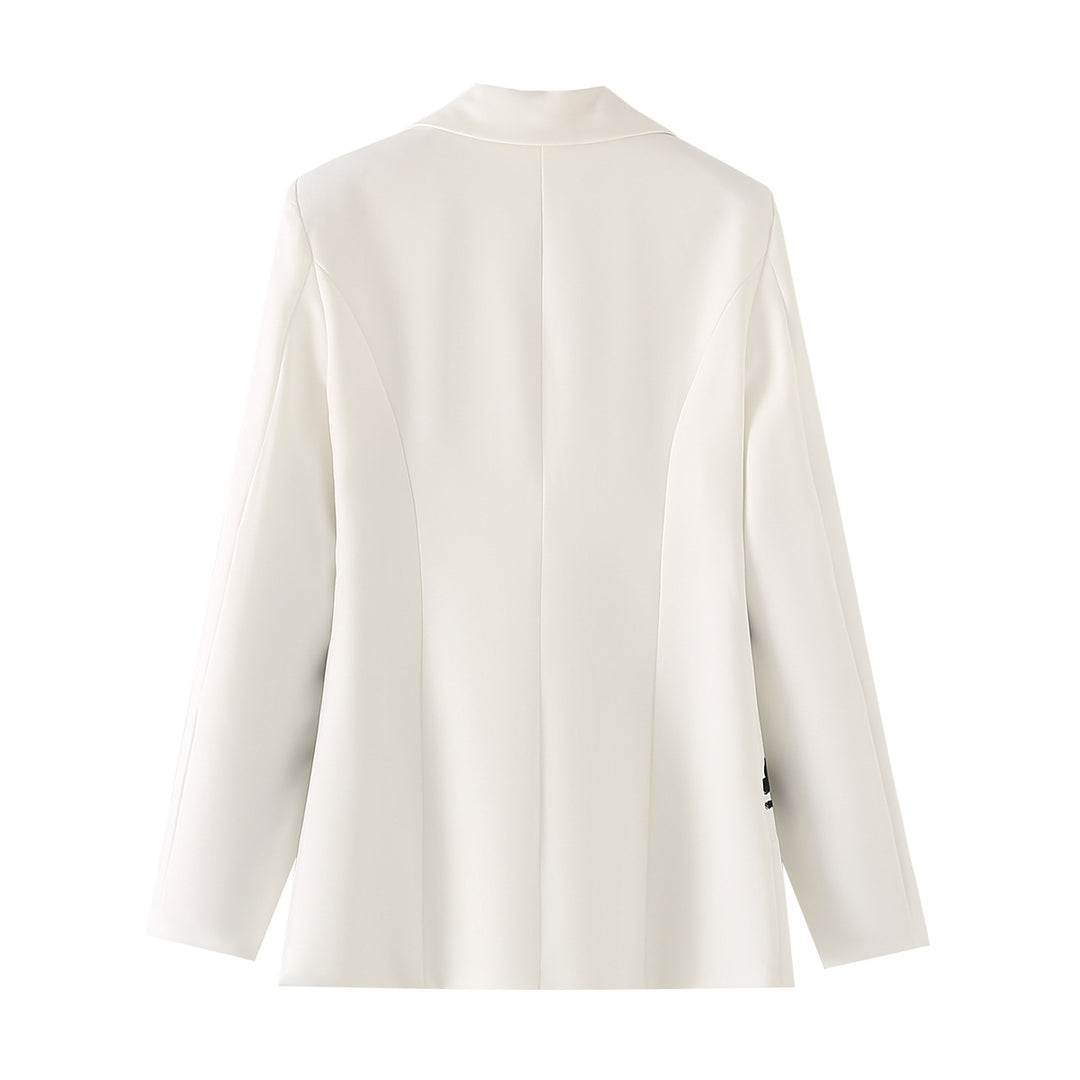 Damen nan figurbetonter Einreiher-Blazer mit kontrastierenden Blumen-Seitpaneelen und weich fließender Silhouette Drune