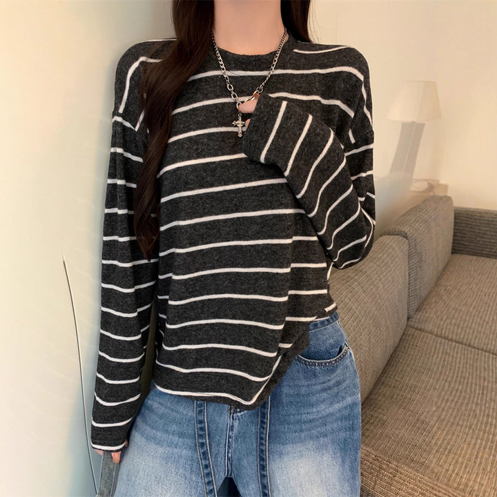 Damen lässiges Langarmshirt mit modischem Streifenlook Drune