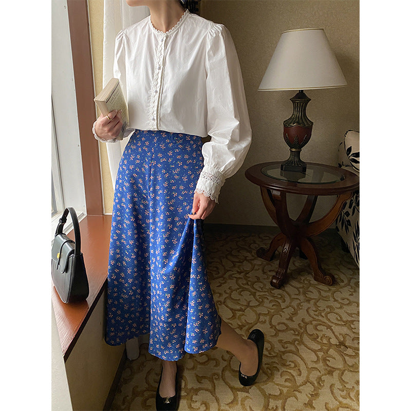 Damen romantisches Midi-Kleid mit floralen Akzenten Drune