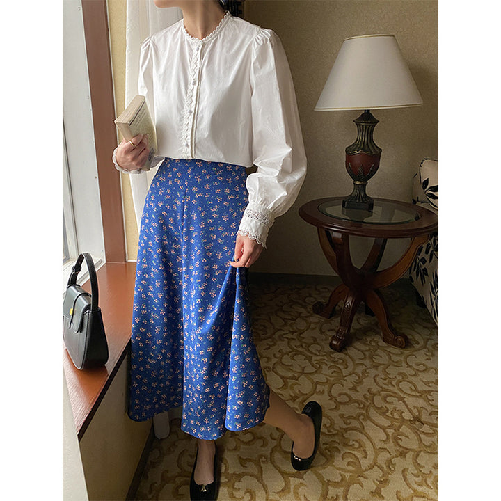 Damen romantisches Midi-Kleid mit floralen Akzenten Drune