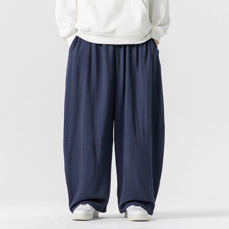 Herren Extraweit geschnittene Ballon-Loungehose mit elastischem Bund, tiefem Schritt und soften Baumwollmix Drune