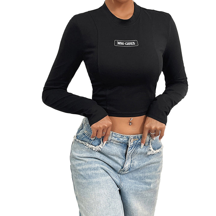 Damen cropped Langarmshirt mit Statement-Patch Drune