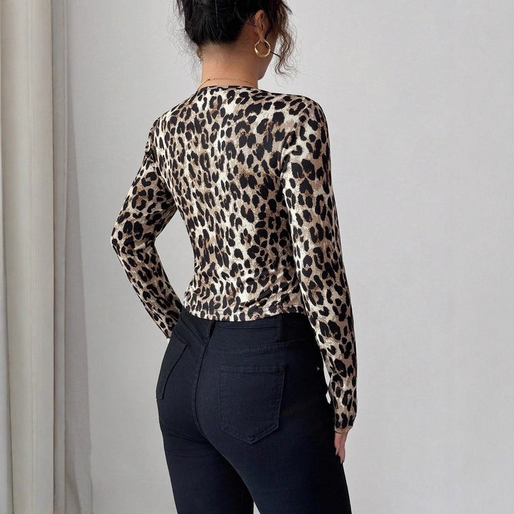 Damen nan taillierter Kurzblazer aus Stretchjersey mit Leopardenstruktur und schmaler Passform Drune