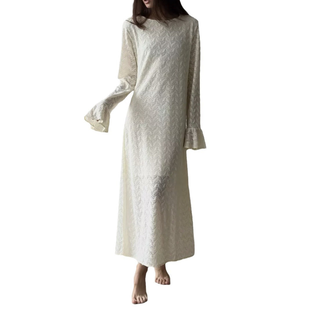Damen elegantes Spitzenkleid mit weit geschnittenen Ärmeln und femininer Silhouette Drune