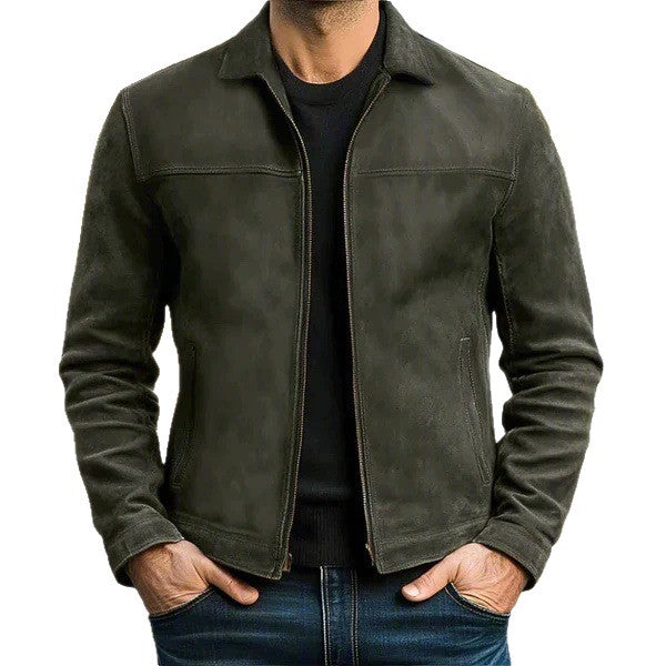 Herren Vintage Velourslederjacke mit schmaler Passform und Reißverschluss Drune
