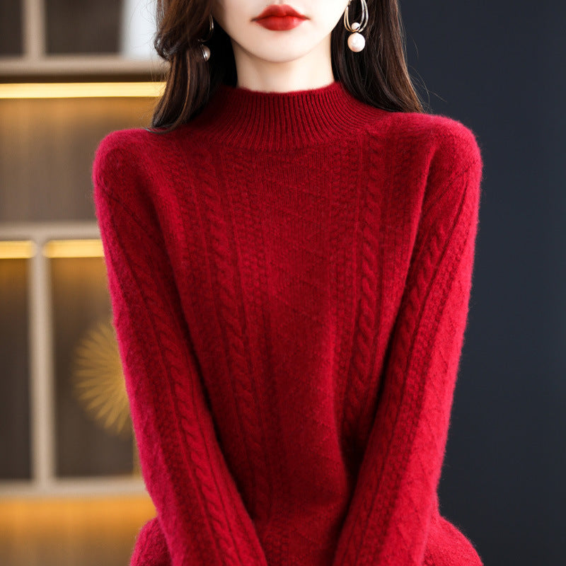 Damen Weicher Mohair‑Optik Mockneck‑Pullover mit Zopfmotiv und feinem Rippkragen Drune