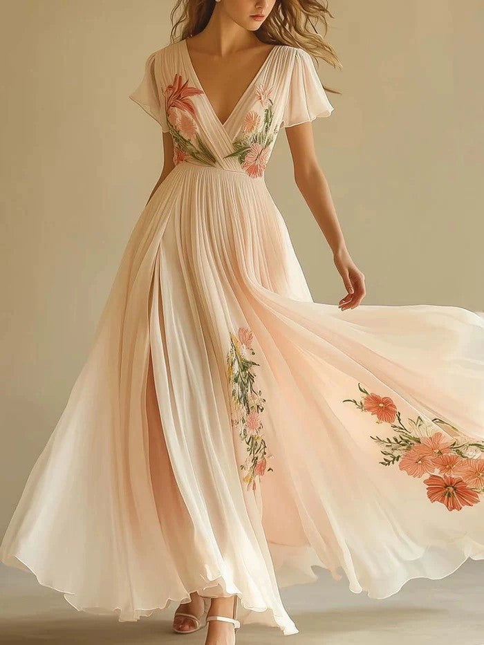 Frauen Blumenbesticktes Maxikleid Drune