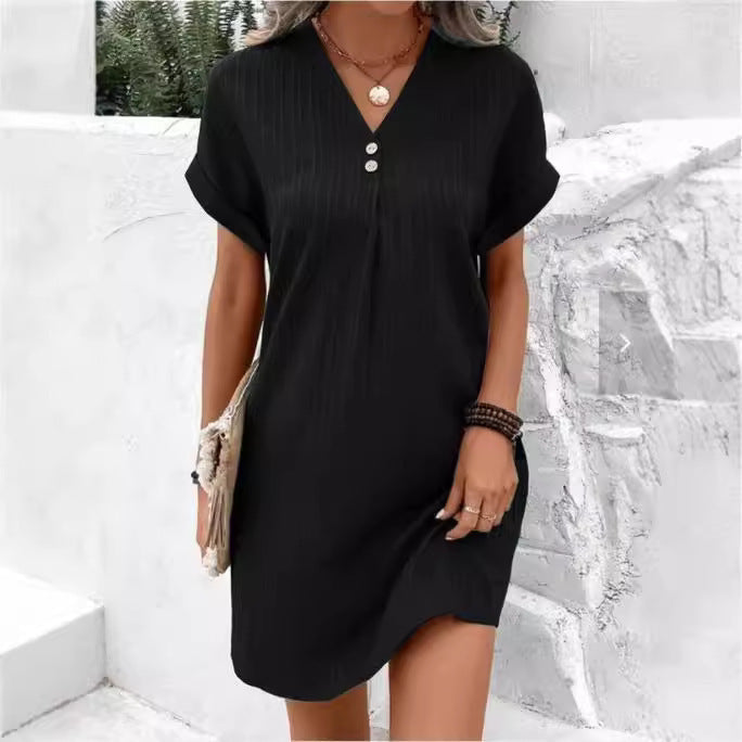 Damen V-Ausschnitt Strandkleid mit feiner Rippstruktur Drune