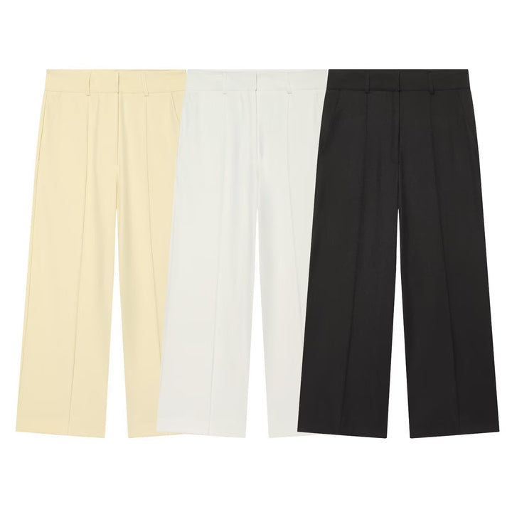 Damen Weite High‑Waist Hose mit Bügelfalte, hohem Bund und Gürtelschlaufen Drune