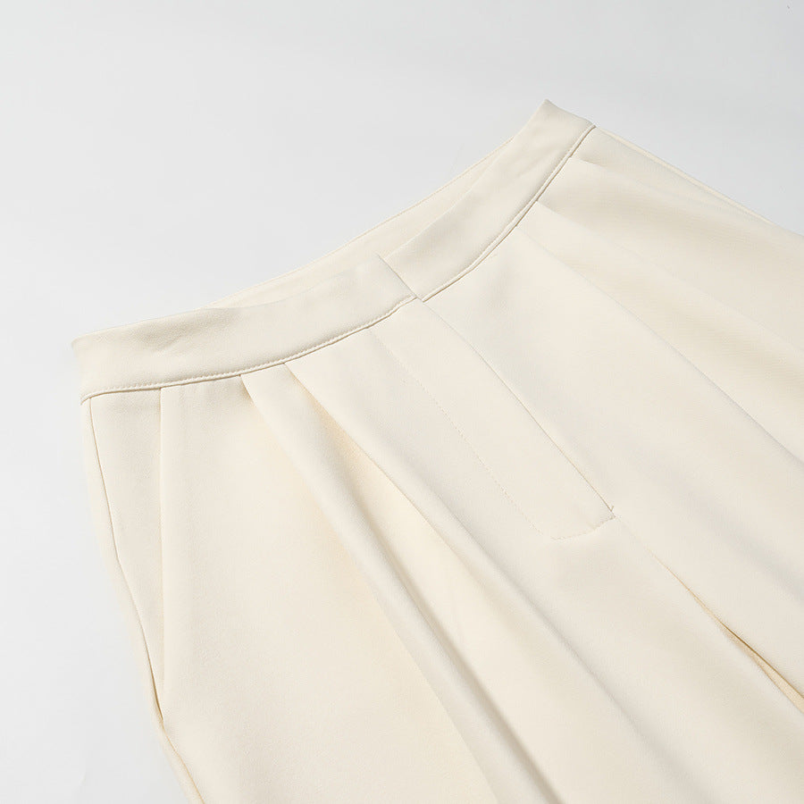 Damen Hochtaillierte weite Stoffhose mit Bundfalten, Bügelfalte und Eingrifftaschen Drune