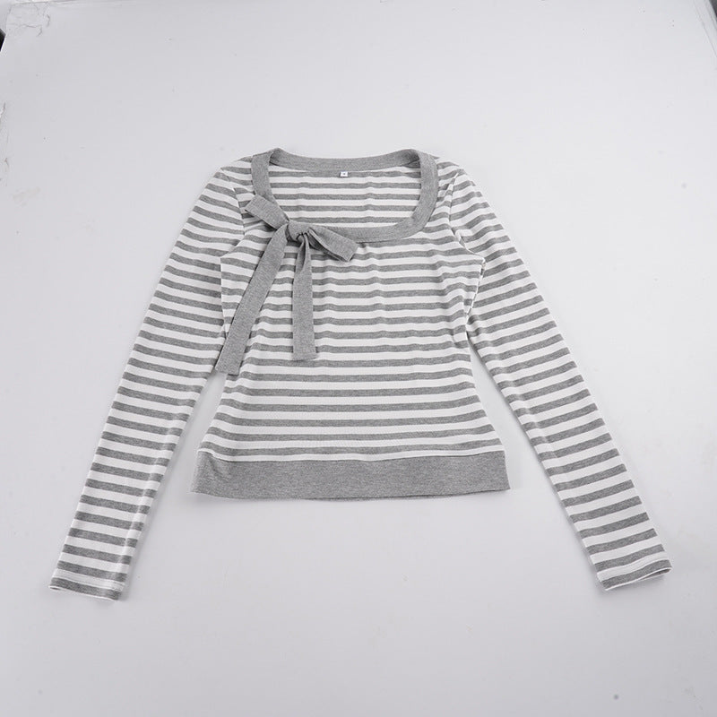 Damen Gestreifter Feinstrickpullover mit Schleifen-Detail Drune
