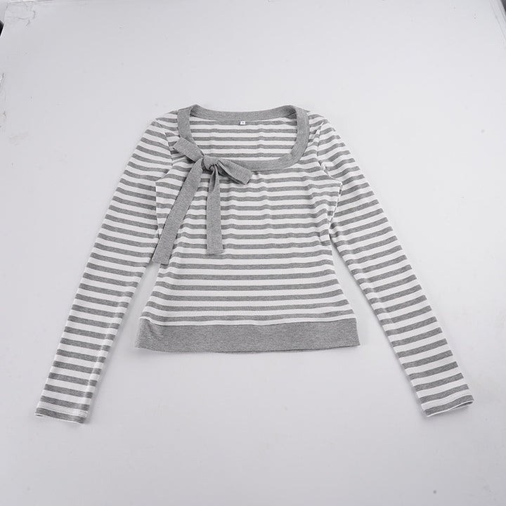 Damen Gestreifter Feinstrickpullover mit Schleifen-Detail Drune