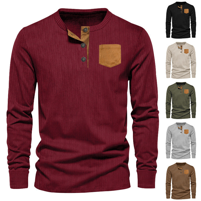 Herren Rippenfeinstrick Langarmshirt mit Slim‑Fit und Stehkragen Drune