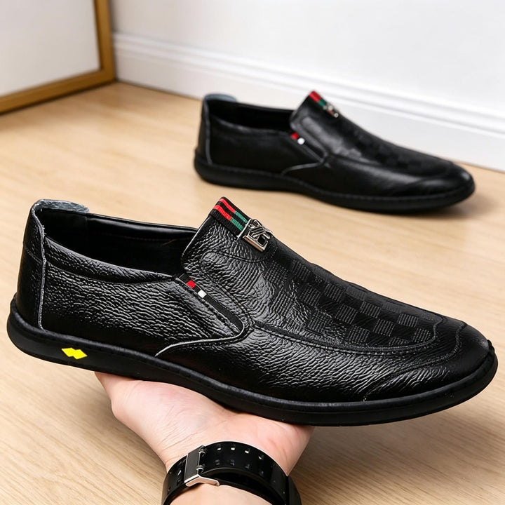 Herren Bequeme Slip-On Lederslipper Drune