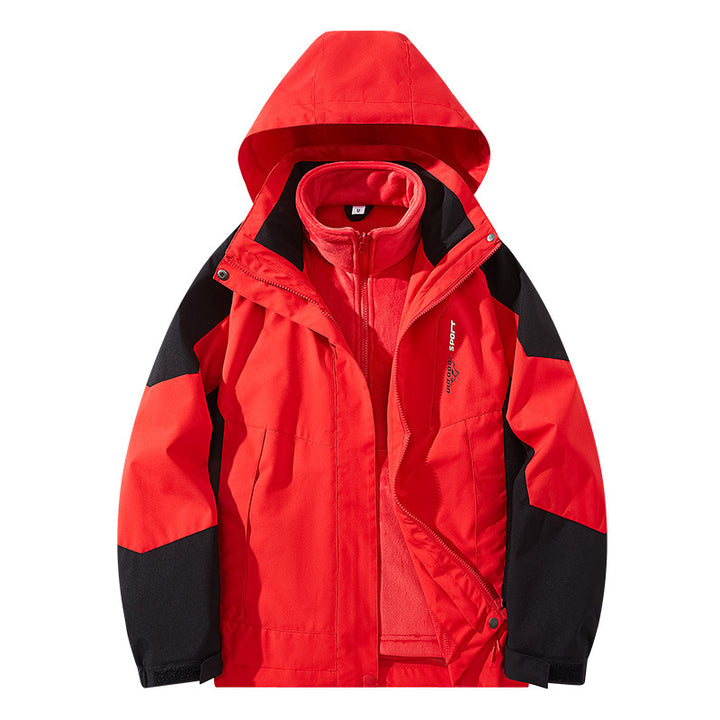 Herren Wasserabweisende zweilagige Trekkingjacke mit abnehmbarer Fleece-Innenjacke und Kapuze Drune