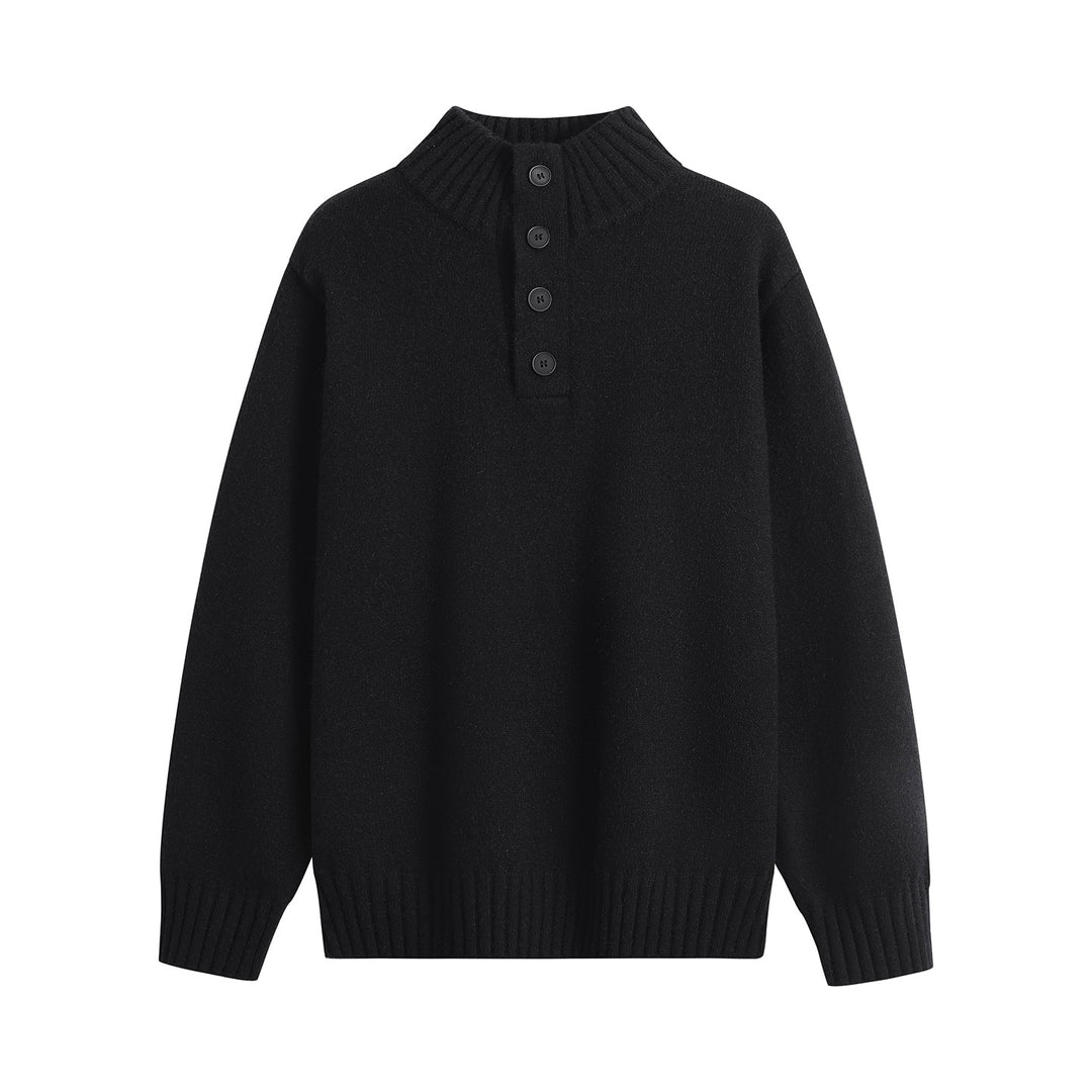 Herren Oversize-Strickpullover mit halber Knopfleiste, hohem Rippkragen & geripptem Saum Drune