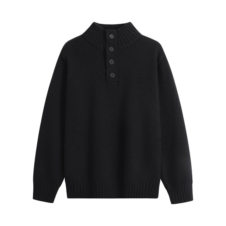 Herren Oversize-Strickpullover mit halber Knopfleiste, hohem Rippkragen & geripptem Saum Drune