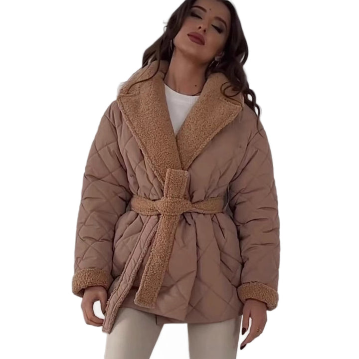 Damen gesteppte Fleecejacke mit Gürtel und großem Kragen Drune