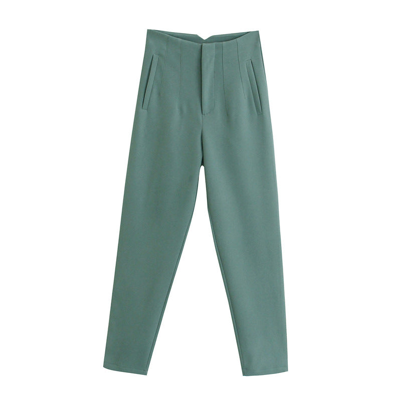 Damen Hochtaillierte tapered Anzughose mit Bügelfalte und Paspeltaschen Drune