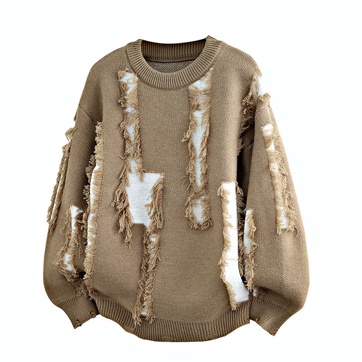 Herren Oversize Strickpullover mit Fransenapplikationen und Balloonärmeln Drune