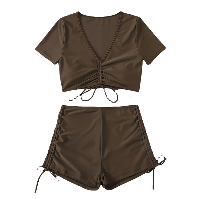 Damen Badeset mit gerafftem Oberteil und hoch tailliertem Slip Drune