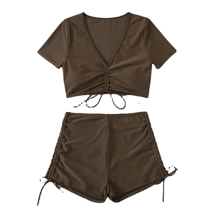 Damen Badeset mit gerafftem Oberteil und hoch tailliertem Slip Drune