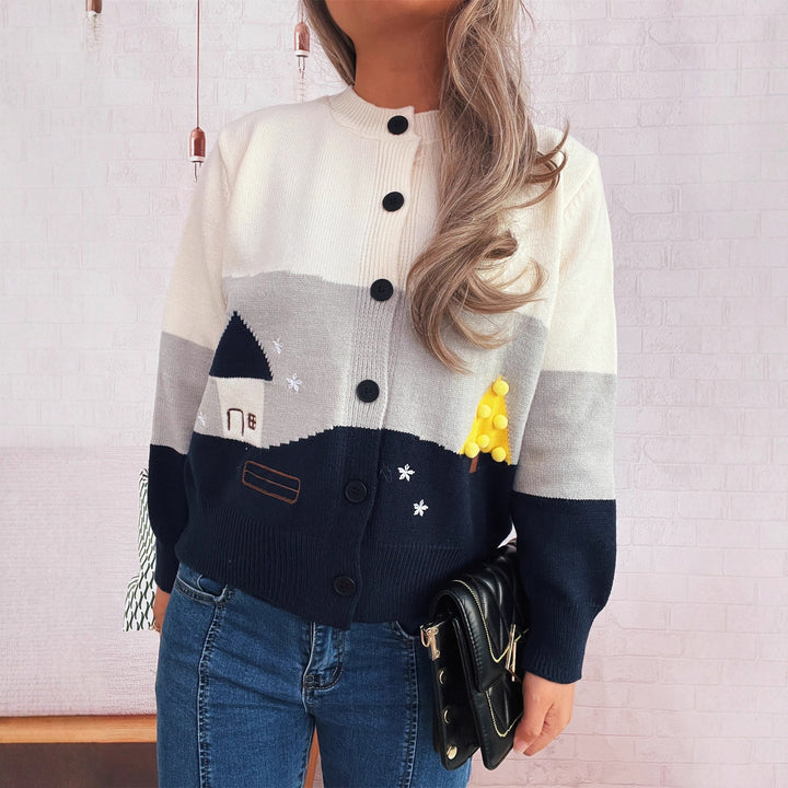 Damen verspielte Strickjacke mit kreativen Applikationen Drune