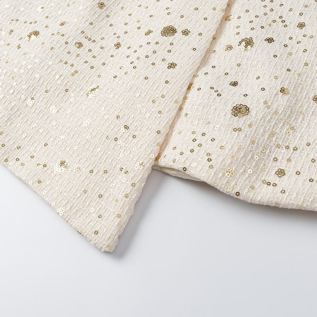 Damen Ärmellose Bouclé-Weste mit Paillettenbesatz und V-Ausschnitt Drune