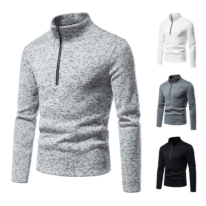 Herren Feinstrick-Halbzip-Pullover mit Stehkragen und melierter Struktur Drune