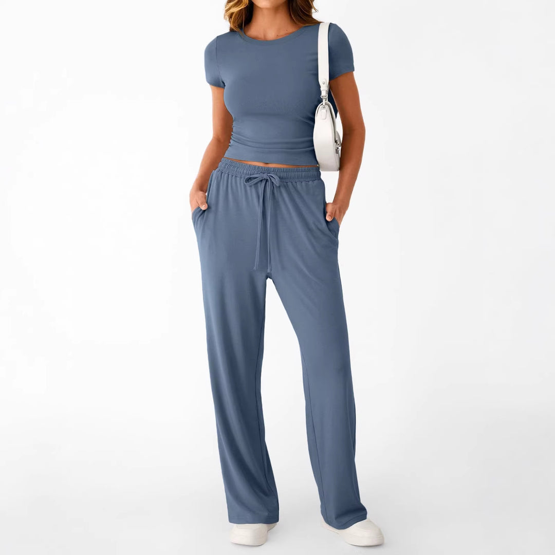 Damen lässiger Freizeitanzug mit kurzen Ärmel und weiten Hosen Drune