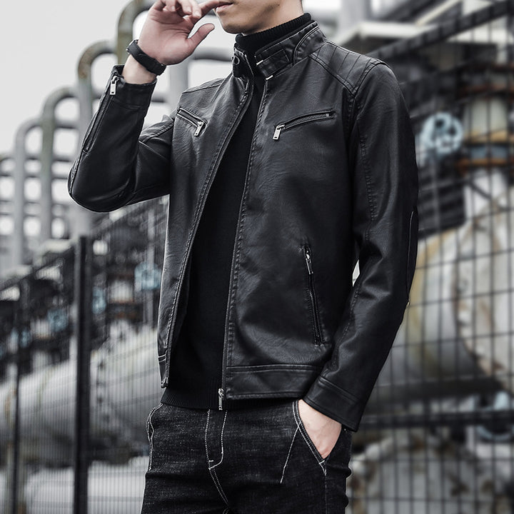 Herren Modische Kunstlederjacke mit warmem Innenfutter Drune