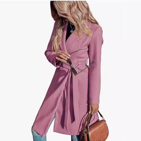 Drune | Damen Elegante Wickelmantel Doppelte Knöpfe Liste