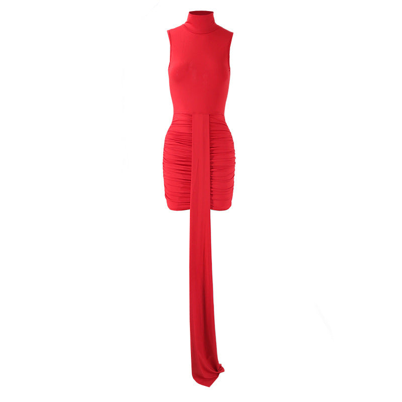 Damen Figurnahes Minikleid mit hohen Kragen und raffinierten Rüschendetails Drune