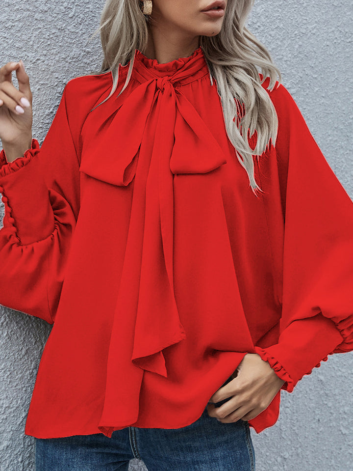 Damen Bluse mit Schleifenkragen und voluminösen Ärmeln Drune