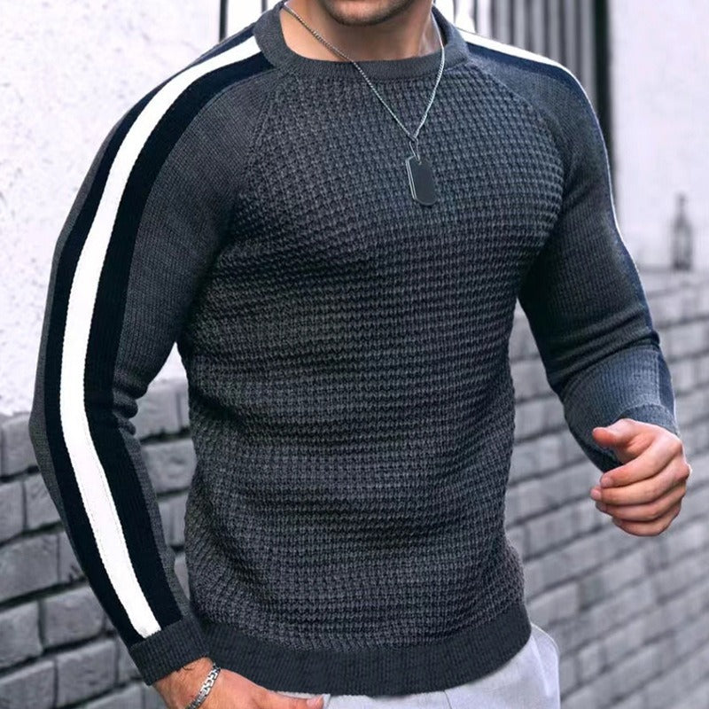 Herren Strukturstrick-Pullover mit Raglanärmeln und Kontraststreifen Drune