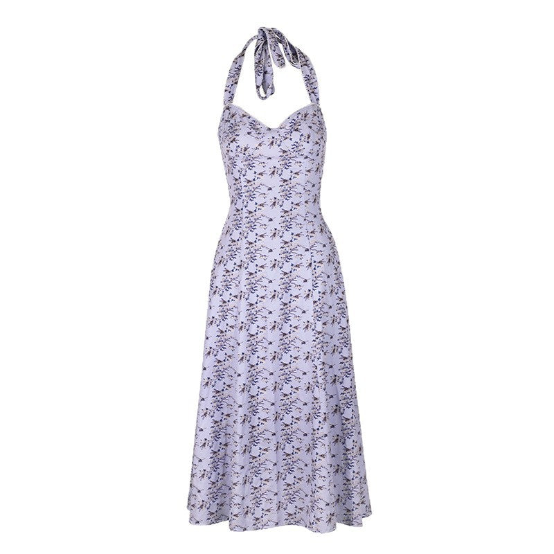 Damen Sommerliches Maxikleid mit floralem Halterdesign und seitlichem Schlitz Drune