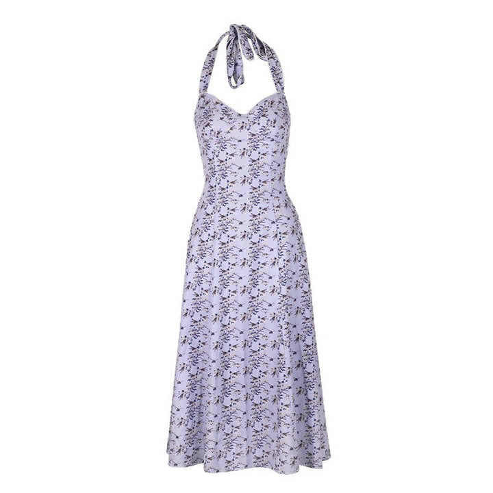 Damen Sommerliches Maxikleid mit floralem Halterdesign und seitlichem Schlitz Drune