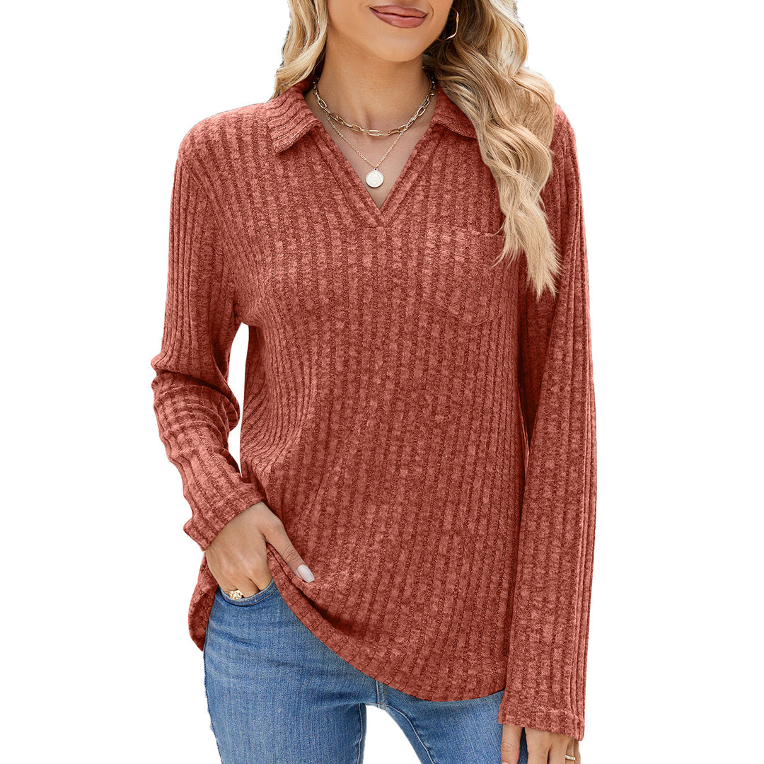 Damen Langarm Poloshirt mit feinem Rippenstrukturdesign Drune
