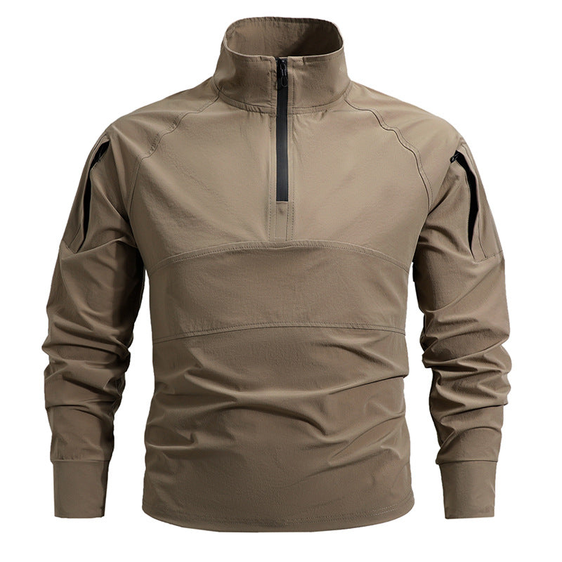 Herren nan taktisches Halbzip-Combatshirt mit Ärmeltaschen, elastischen Bündchen und atmungsaktivem Stretchmaterial Drune