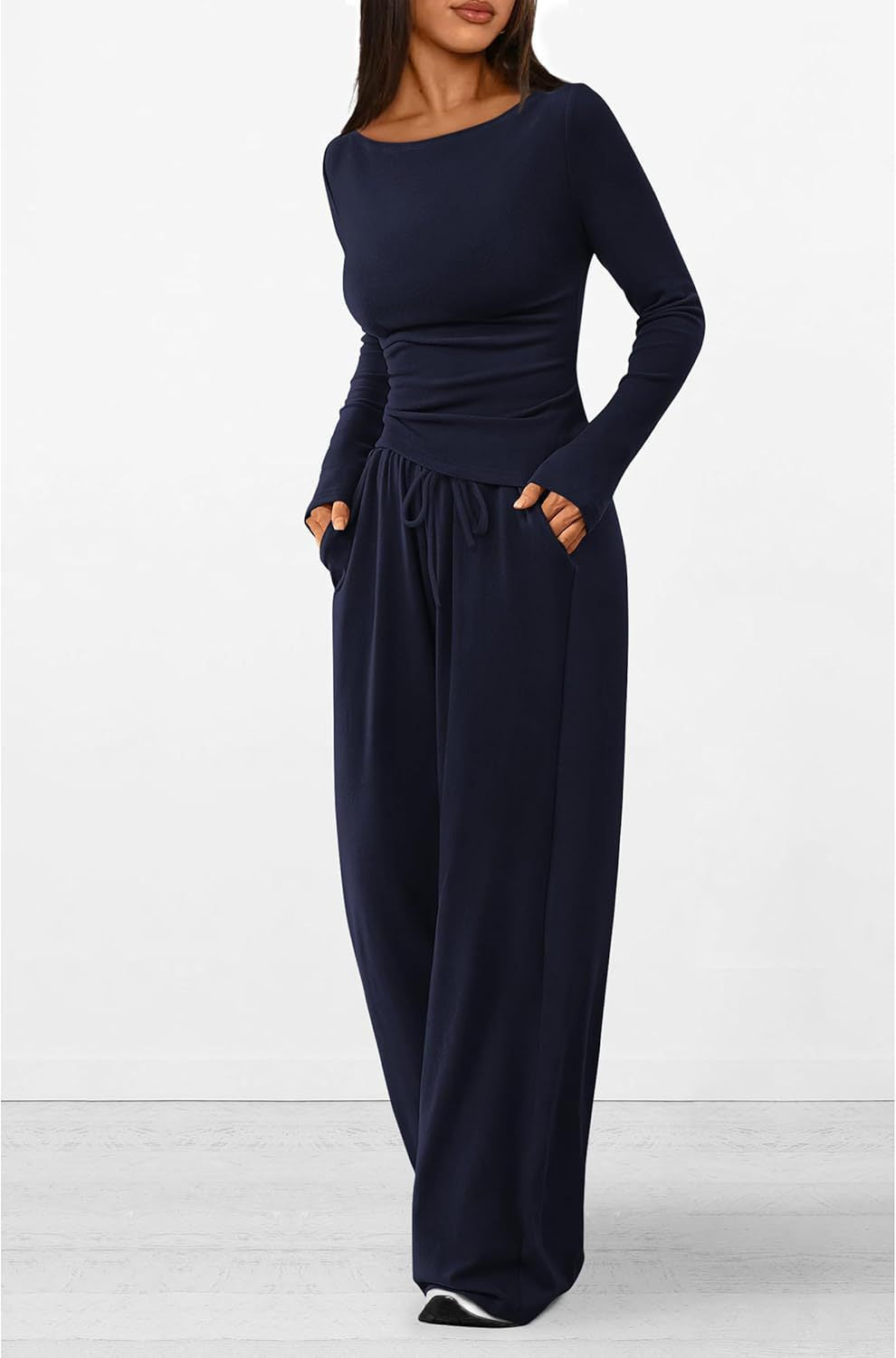 Damen elegantes und bequemes Lounge-Set mit langem Arm und elastischem Bund Drune